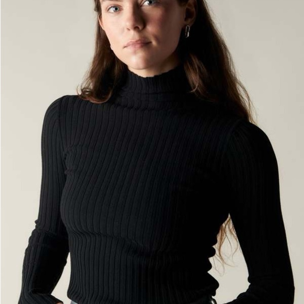 Anine Bing Black Ribbed Turtleneck